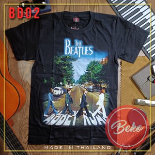 Tee เสื้อยืดสีขาว ju #BD02 เดอะบีทเทิลส์ (ABBEY ROAD) - เสื้อยืดลายพิมพ์ลายทางไทยแบบแบ็คทูแบ็ค )qd