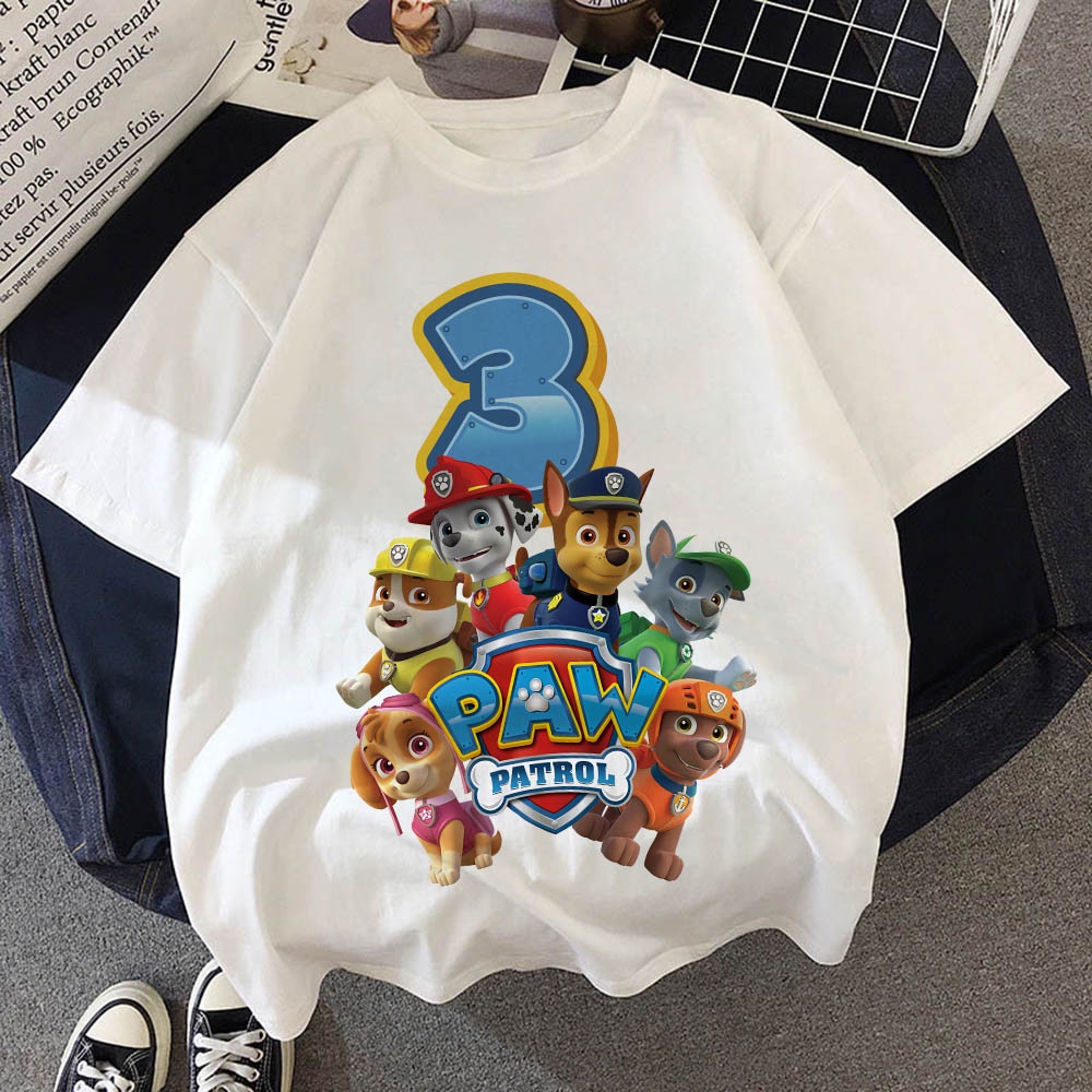 ใหม่ Hote Paw Patrol เด็กเด็ก T เสื้อ Chase Puppy Dog Happy Birthday ตัวเลข 1-10 ปีเด็กสาวเสื้อยืดฤดูร้อนตลกเสื้อผ้าเด็ก - รูปที่ 2