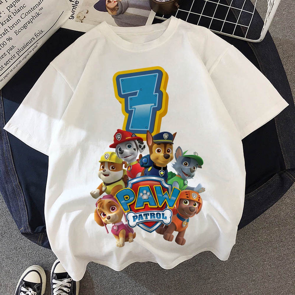 ใหม่ Hote Paw Patrol เด็กเด็ก T เสื้อ Chase Puppy Dog Happy Birthday ตัวเลข 1-10 ปีเด็กสาวเสื้อยืดฤดูร้อนตลกเสื้อผ้าเด็ก - รูปที่ 5