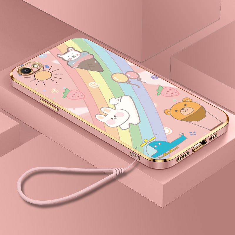 ปลอก Vivo V5 Plus V5 Lite V5S Y66 Y67 Y67L Y65 1609 1612 1601 1719 1713 1611 บางเฉียบชุบสแควร์ขอบเคสโทรศัพท์สายรุ้งกระต่ายนุ่มกล้องคลุมทั้งหมด
