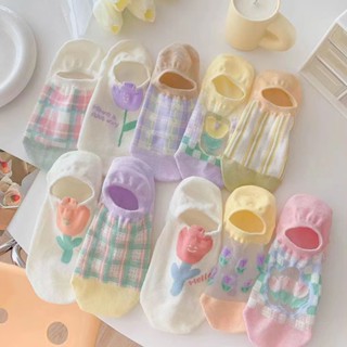 Random 5 Pairs of Womens Floral Socks New Summer Girls Students Invisible Nude Socks Fashion Cute Girls Socks