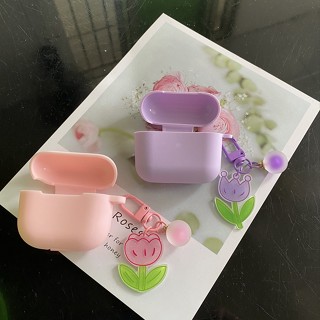 เคสหูฟัง ซิลิโคน ลายดอกไม้ทิวลิปน่ารัก พร้อมพวงกุญแจ สําหรับ airpods Pro 2 1 2 3rd 2