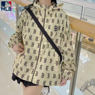 Mlb ของแท้ 100% เสื้อแจ็กเก็ต เสื้อกีฬา กันลม มีฮู้ด พิมพ์ลายตัวอักษร สไตล์เกาหลี สําหรับผู้ชาย และผู้หญิง