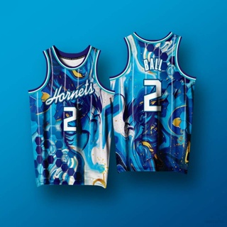 เสื้อกีฬาบาสเก็ตบอลแขนกุด ลายทีม NBA Hornets No.2 SY3 พลัสไซซ์ สําหรับผู้ชาย และผู้หญิง YS3