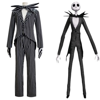 Wolyzz Jack Skellington ชุดคอสเพลย์ฮาโลวีน สีดํา สําหรับผู้ใหญ่ (สีดํา, XXXL)