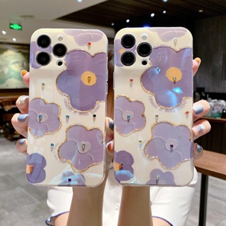 แฟชั่น เจาะจุด ดอกไม้ ดอกไม้สีม่วง เคส iPhone 14 plus 13 pro 12 max x xr xs max 7plus 8 se 2020 11 pro max case