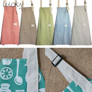 Stripe Apron Lady Women Men Chef Apron Cotton Linen Front Pocket Household