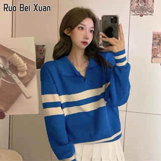 RUO BEI XUAN เสื้อโปโลคอปกลายถักเสื้อกันหนาวผู้หญิง2022การออกแบบใหม่ความรู้สึก Ins เสื้อกันหนาวยอดนิยม