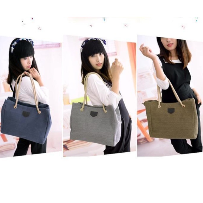 (w228)กระเป๋าผ้าใบหนานุ่ม เชือกหนาอย่างดี สะพายได้2แบบ vgetbag - รูปที่ 3