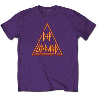 เสื้อยืด เสื้อวันพีช เสื้อแฟชั่นผญ - Tees ปกติ Def Leppard สามเหลี่ยมสีม่วงพิมพ์ฮิปสเตอร์ Tshirt Tee