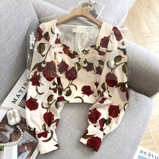 เสื้อเชิ้ตแขนยาว คอสี่เหลี่ยม ตัวสั้น สําหรับผู้หญิง