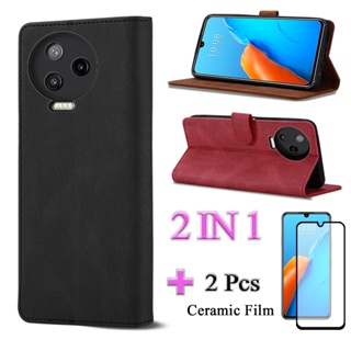 2 IN 1 Infinix Note 12 Pro 4G X676B เคสหนัง ฝาพับ พร้อมตัวป้องกันเซรามิค หน้าจอโค้ง ฟิล์มนิรภัย