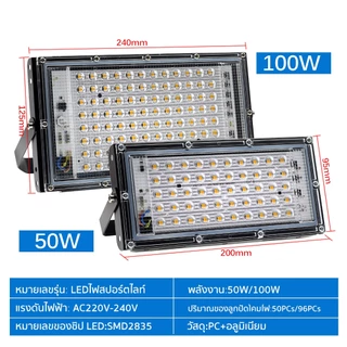 ไฟสปอร์ตไลท์ LED สปอตไลท์ กันน้ำได้ 50W 100W ไฟถนนสปอร์ตไลท์ สปอตไลท์ led Spotlight แสงสว่างมาก ทนแดดทนฝน