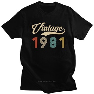 เสื้อยืดแขนสั้นลําลอง ผ้าฝ้าย พิมพ์ลาย 1981 39th Birthday สไตล์วินเทจ เรโทร คลาสสิก สําหรับผู้ชาย อายุ 39 ปี