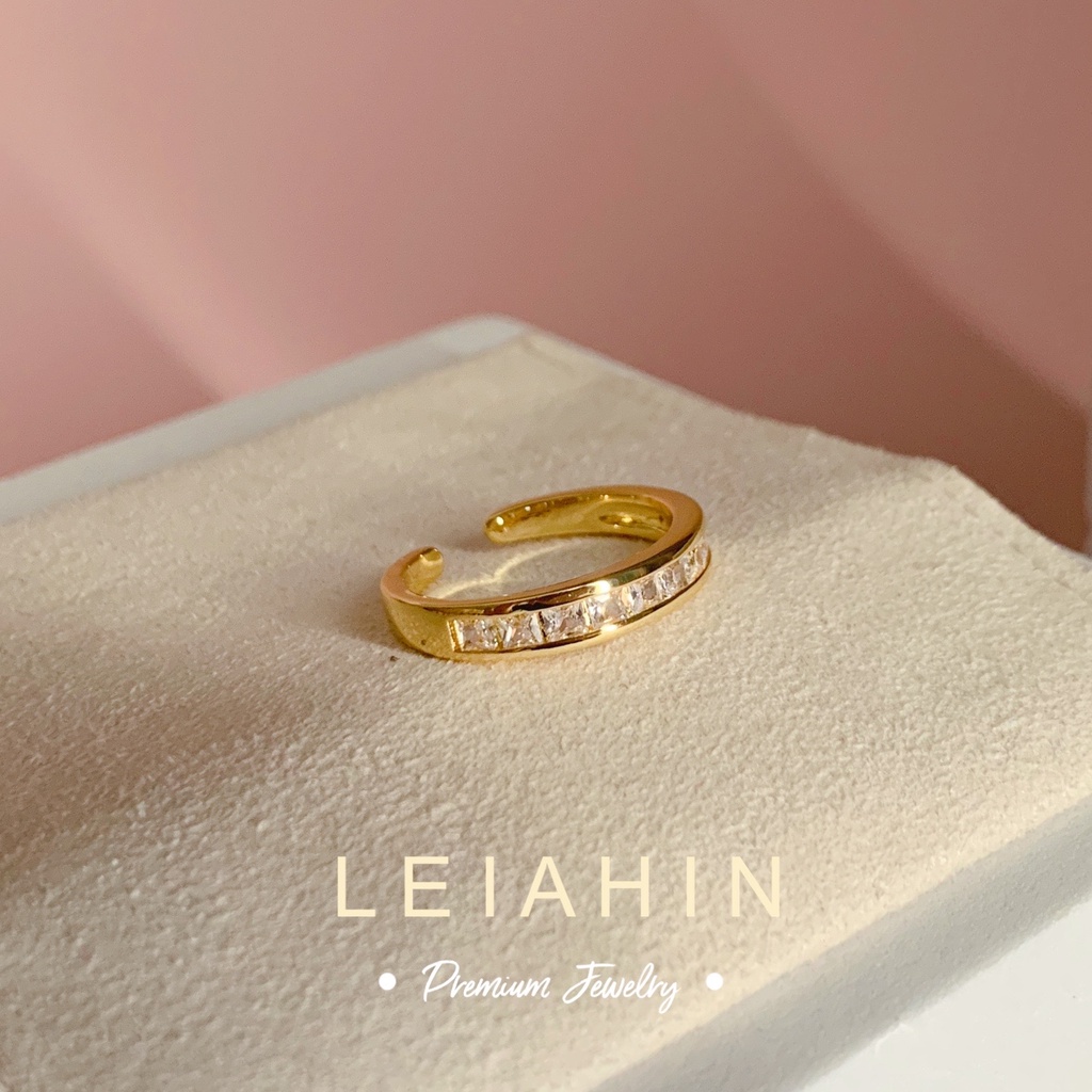 LEIAHIN แหวนทอง 18k ประดับเพทาย ปรับได้ เครื่องประดับแฟชั่น ของขวัญวันเกิด สไตล์มินิมอล สําหรับผู้หญิง