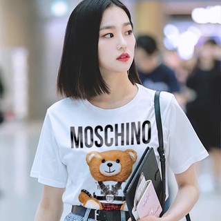 เสื้อยืดผู้ชาย90 เสื้อผู้ชายเท่ Moschino พิมพ์ Unisex สีขาวเสื้อยืดแฟชั่นขนาดใหญ่ Y8p เสื้อยืดสีขาว