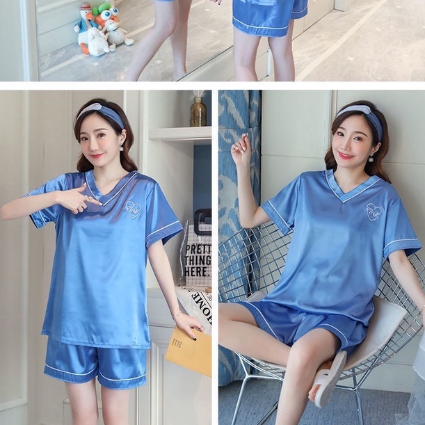 ชุดนอนผ้าซาติน สีพื้น คอวี ผ้านุ่มลื่นเย็นสบาย ใส่ได้ทั้งชายหญิง สินค้าพร้อมส่ง
