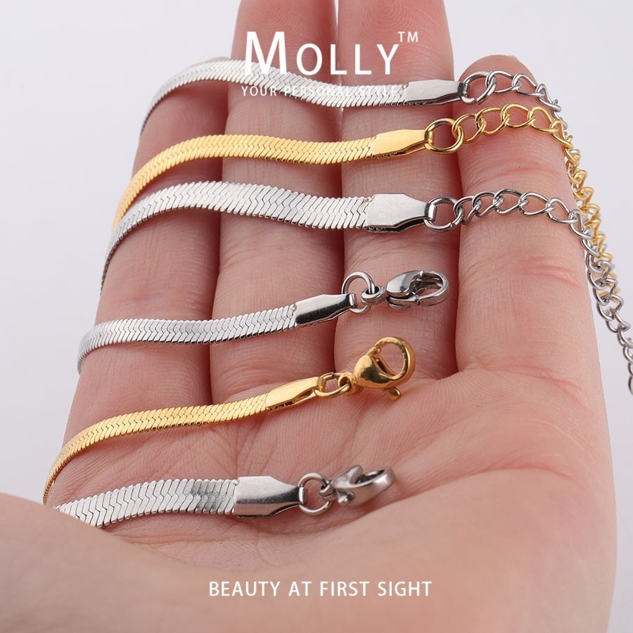 Molly สแตนเลสสร้อยข้อมือโซ่กระดูกงูแบนสําหรับผู้หญิง,ไม่ซีดจาง 18K Gold Plated Hypoallergenic Non Tarnish สร้อยข้อมือแฟชั่นสร้อยข้อเท้า