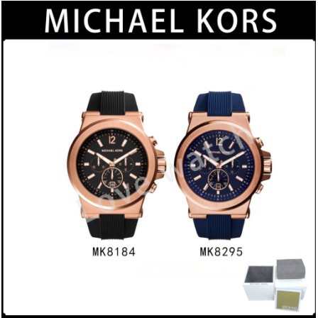 ของแท้100%Michael Kors โครโนกราฟสีน้ำเงินเข้มซิลิโคนผู้ชายนาฬิกา MK8295 MK8184 -45mm- Chronograph นาฬิกาสปอร์ตควอตซ์AH