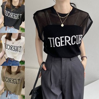 🔥ราคาถูกที่สุด🔥เสื้อไหมพรมถักแบบบาง คอกลมแขนกุด ลาย TIGERCUB