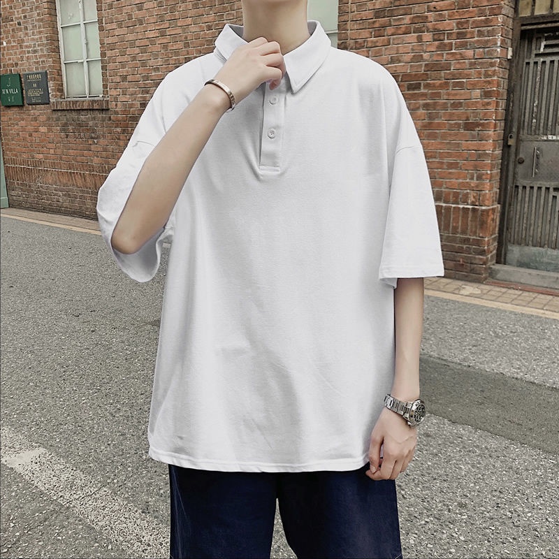 🔥พร้อมส่ง🔥เสื้อยืดโปโล Polo shirt คอปก ทรงหลวม ผู้ชาย ใส่สบาย