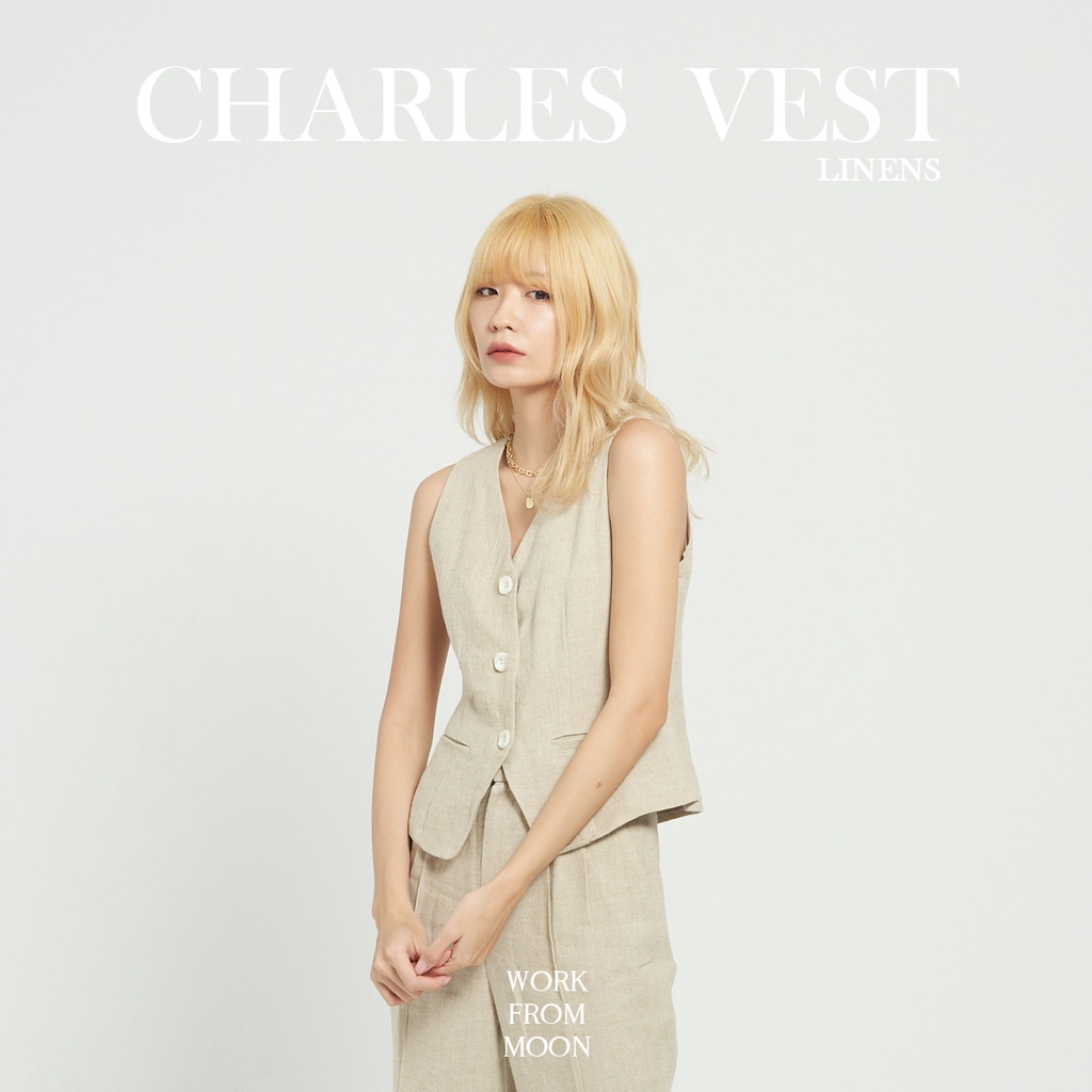 เสื้อสูทแขนสั้นผ้าลินิน l Charles Vest in Linens fabric