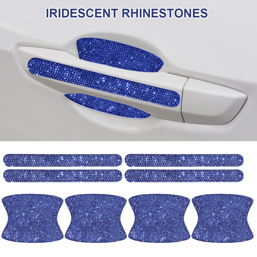 8/10pcs Bling Car Kit Car Door Handle Protector Shiny Rhinestones Scratch-Resistant Stickers Door Cup Handle Protective