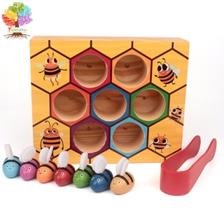 ۞Treeyear Toddler Fine Motor Skill Toy Clamp Bee to Hive Matching Game Montessori Wooden Color Sorting Puzzle Early Lear