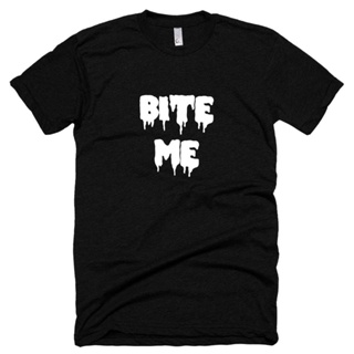 เสื้อขาว เสื้อวินเทจชาย เสื้อยืดลําลอง แขนสั้น พิมพ์ลาย Bite Me Tshirt สไตล์ฮิปสเตอร์ สําหรับผู้ชาย