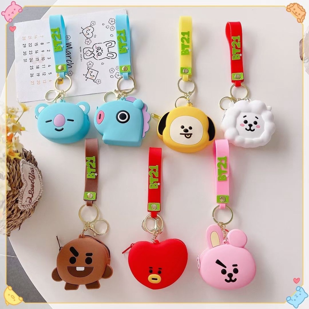 กระเป๋าสตางค์ ซิลิโคน จี้พวงกุญแจ BTS BT21 Kpop Shooky Tata Cooky Chimmy Koya RJ Mang น่ารัก