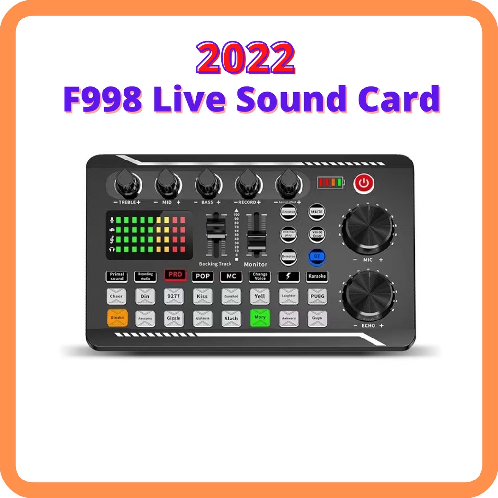 F998 การ์ดเสียง PRO ลดเสียงรบกวน เครื่องผสมเสียง สตรีมมิ่ง LIVE FB Tiktok YouTube Bigo Live