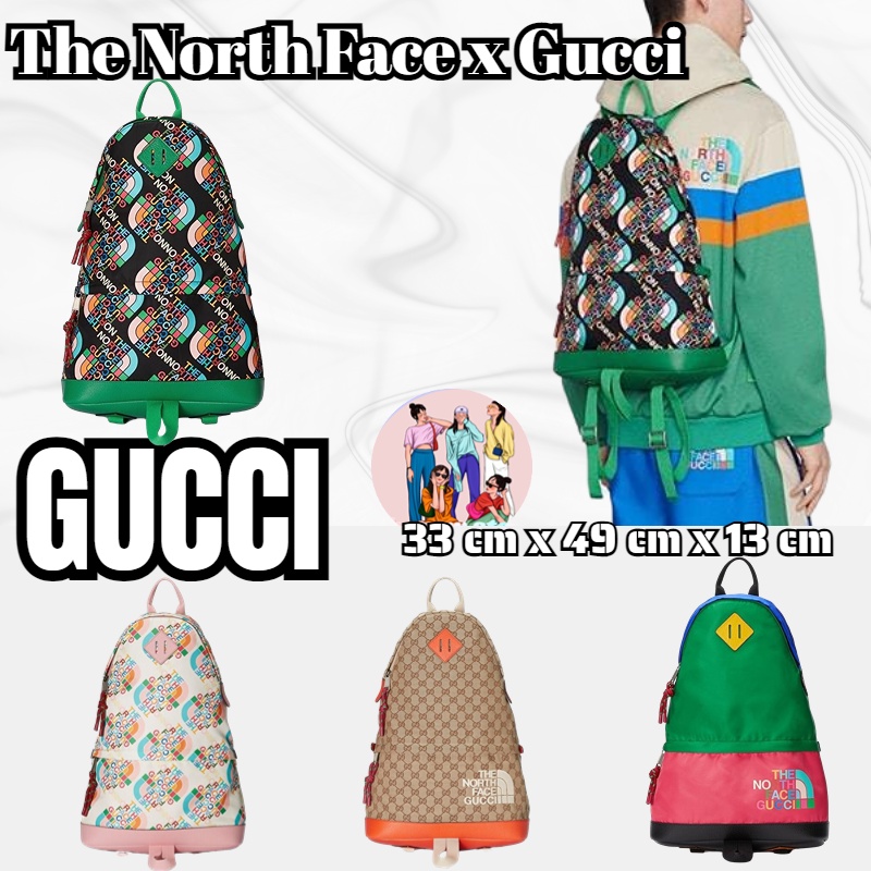 แพ็คเกจ GUCCI GG   กระเป๋าเป้ The North Face x Gucci Joint Series/รูปแบบล่าสุด/รูปแบบข้อต่อ/กระเป๋าเป้ผู้ชาย/ความจุขนาดใ