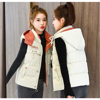 ลงผ้าฝ้ายคลุมด้วยผ้าเสื้อกั๊กแจ็คเก็ตเวอร์ชั่นเกาหลีแฟชั่นสั…