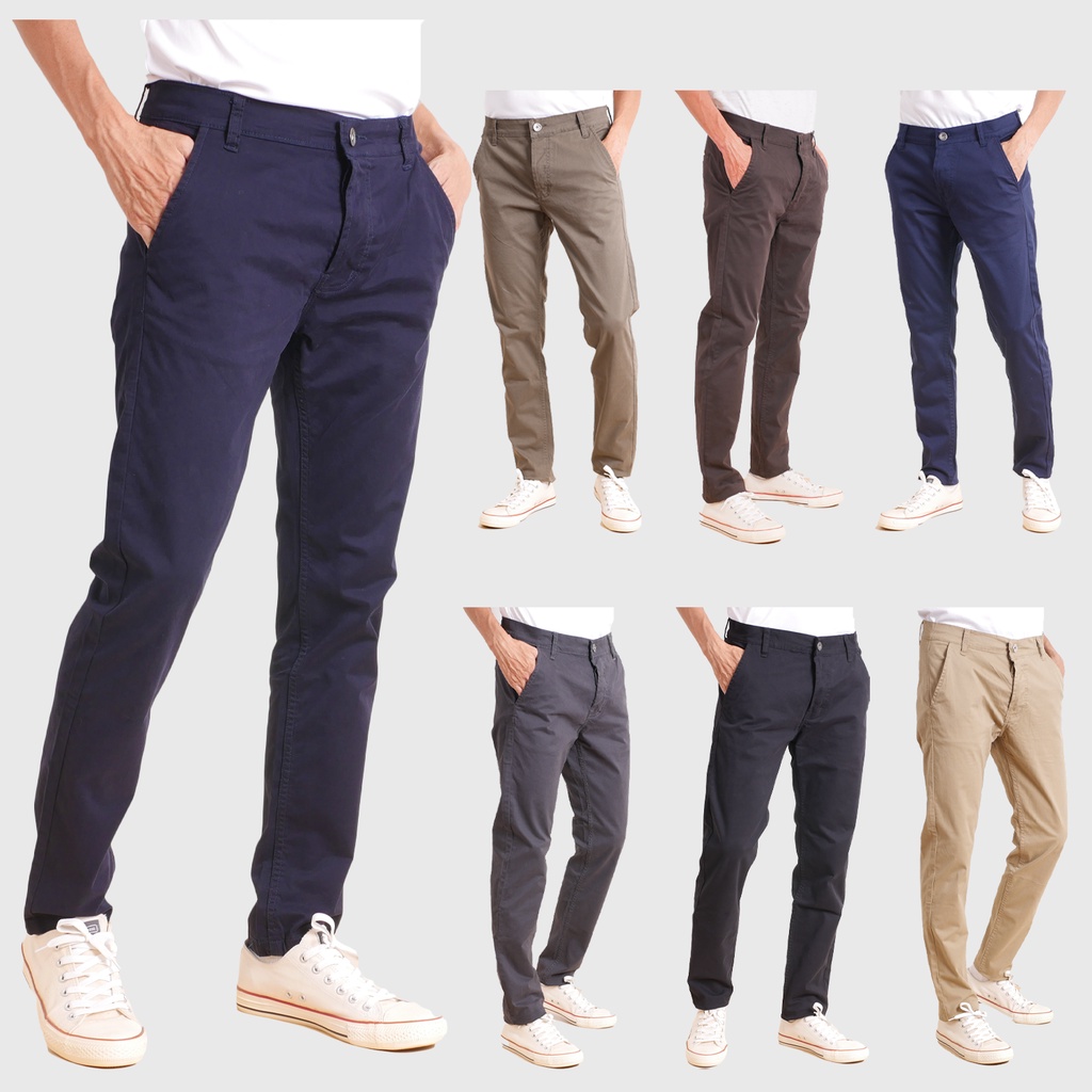กางเกงขายาวชิโน่ ฟอกนุ่ม ทรงกระบอกเล็ก Slim-fit หลายสี (สีไม่ตก) Ogle 81220