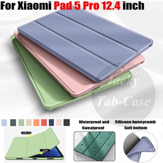 เคสแท็บเล็ต หนัง PU ซิลิโคนนิ่ม ฝาพับ พร้อมขาตั้ง สีพื้น สําหรับ Xiaomi Pad 5 Pro 12.4 (2022) Mi Pad5Pro 12.4 นิ้ว