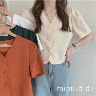 mimi&amp;didiเสื้อครอปแขนสั้น ดีเทลกระดุมผ่ากลางเนื้อผ้าใส่สบาย โทนสีสวยใส่แมทช์ได้กับทุกลุค W209