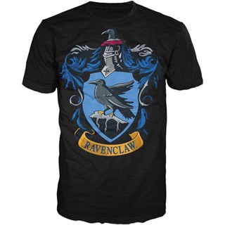 เสื้อยืดผู้ชายและผู้หญิง เสื้อยืดผ้าฝ้ายแขนสั้นออกกําลังกาย Harry Potter Ravenclaw สีดํา Sports T-shirt