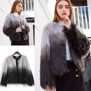 พร้อมส่ง | Jacket ขนเฟอร์ฟรุ้งฟริ้งฟูๆน่ารักๆ เฟอร์ไล่สีเทาดำ วินเทอร์สุดๆจร้า