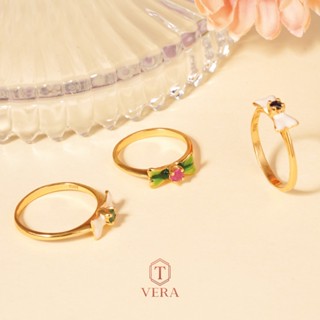 T vera - เครื่องประดับพลอยแท้ แหวนดีไซน์โบว์ลงยา Handcrafted เงินแท้ชุบทอง 22k