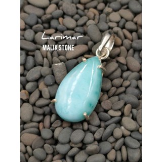 🌊 จี้ ลาริมาร์ สีน้ำทะเล สวยๆ บนเรือนเงินเเท้ 925 ทรงหยดน้ำ  ( Larimar Pendant )