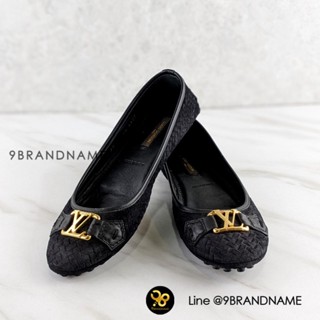 Used louis vuitton Black Woven Suede Oxford Ballerina Flats รองเท้าแบรนด์เนรมมือ2  ของแท้