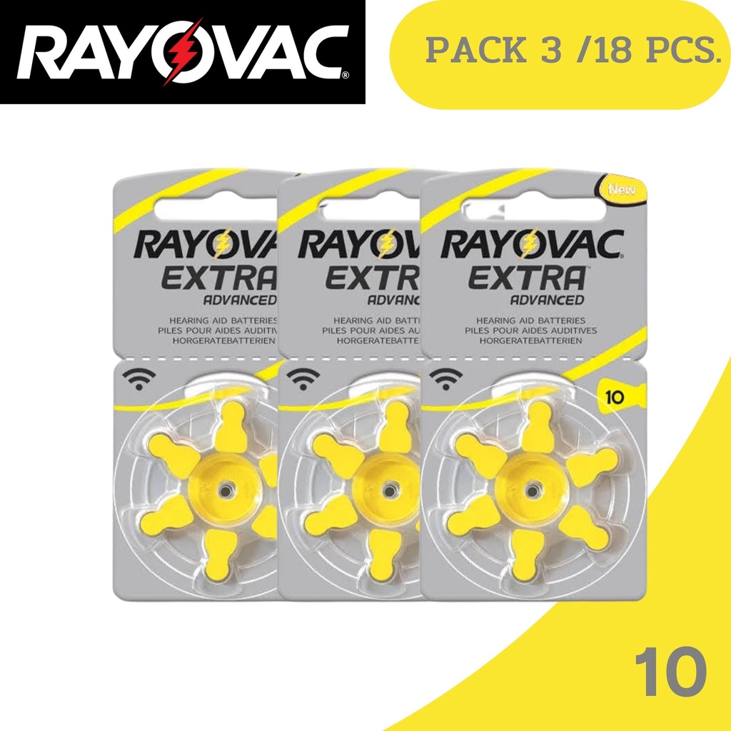 3แพค18ก้อน ถ่านใส่เครื่องช่วยฟัง เบอร์10 RayovacExtra A10 Pr70 เครื่องช่วยฟัง  HearingAidBatteries