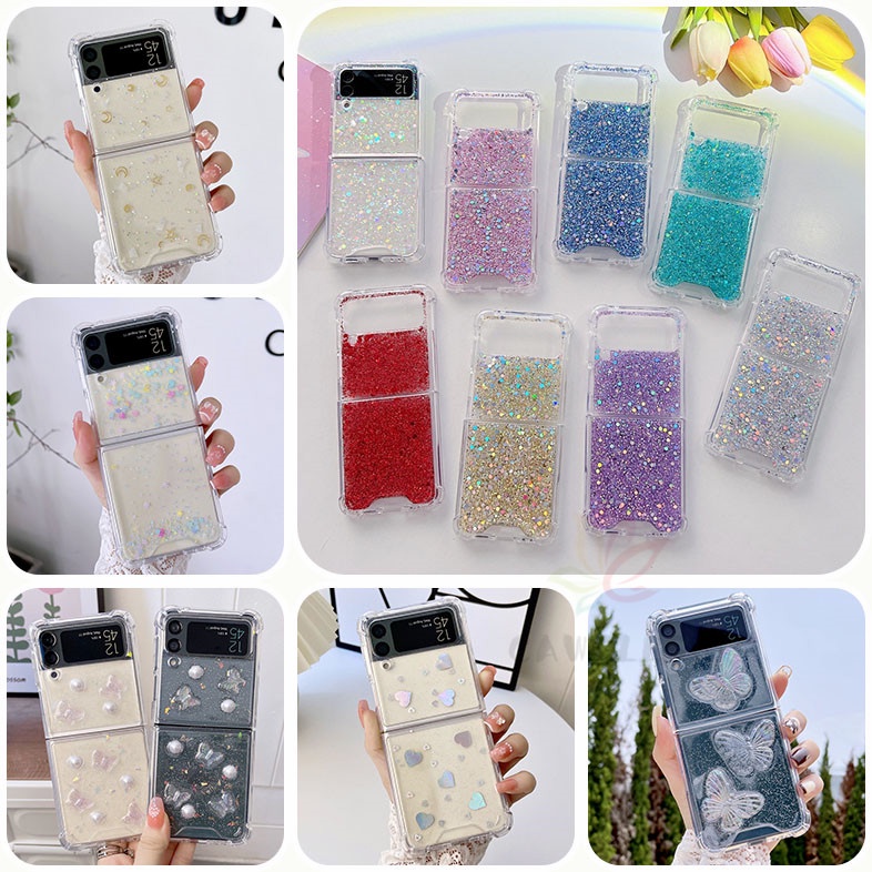เคสโทรศัพท์ ซิลิโคนนิ่ม แบบใส ประดับเลื่อมกลิตเตอร์ หรูหรา กันกระแทก สําหรับ Samsung Galaxy Z Flip 4 Z Flip 3 5G Z Flip 4 Zflip3 Z Flip4 Z Flip 3