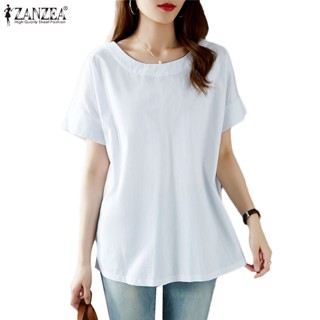 Zanzea เสื้อเบลาส์ลําลอง คอกลม แขนสั้น สีพื้น ทรงหลวม สําหรับผู้หญิง