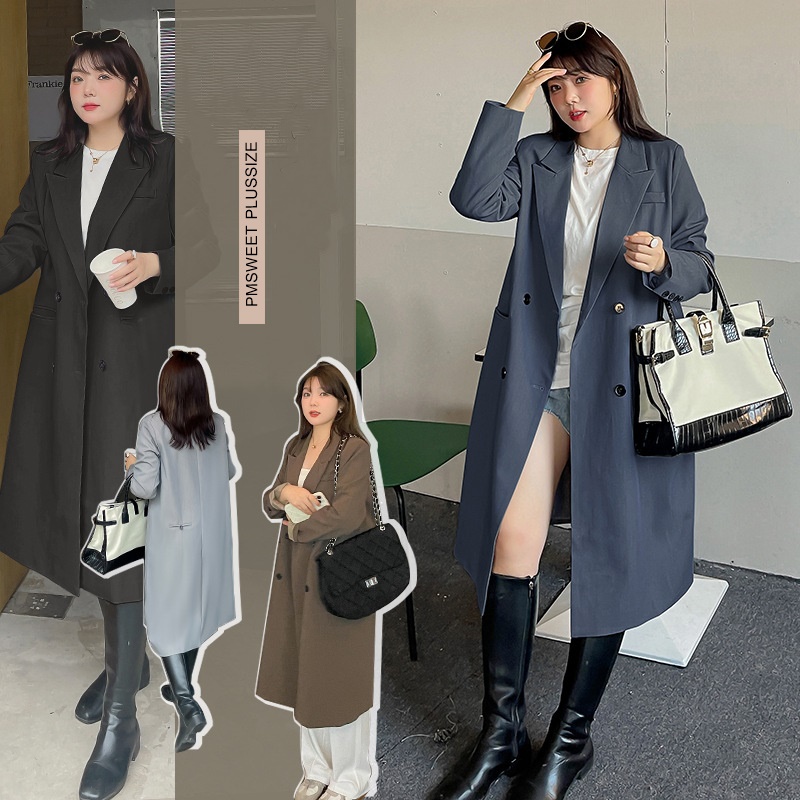 [ 🔥อกถึง 57" ] : PMP2055 : พรีออเดอร์ เสื้อผ้าไซส์ใหญ่ เทรนช์โค้ทสาวอวบ  เสื้อโค้ทคนอ้วนตัวยาว เป็นค