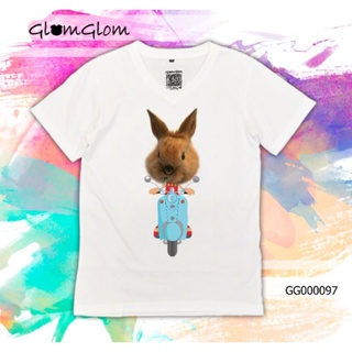 เสื้อโอเวอร์ไซ เสื้อยืดสีขาวผู้หญิง เสื้อยืดครอบครัวพิมพ์ลาย"Rabbit" เสื้อยืดสีขาว เสื้อขาว เสื้อยืด