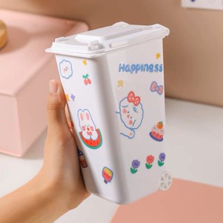 🍁Freeสติ๊กเกอร์ 🌺 ที่ใส่ปากกา ถังขยะจิ๋วตั้งโต๊ะ ถังขยะใส่ปากกา สีขาว ถังขยะจิ๋วใส่ปากกา กล่องอเนกประสงค์