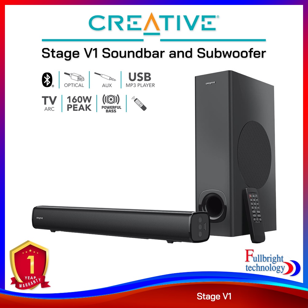 Creative Stage V1 Soundbar and Subwoofer ลำโพงซาวด์บาร์พร้อมซับวูฟเฟอร์ กำลังขับสูงสุง 160 วัตต์ รับประกันศูนย์ไทย 1 ปี