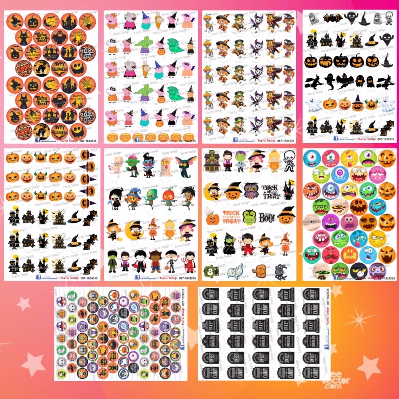 แผ่นเวเฟอร์ Photo Cake(ทานได้) [ฮาโลวีน] ปักตกแต่งเค้กแบบคัพเค้กขนาด 1/1.5/2 นิ้ว