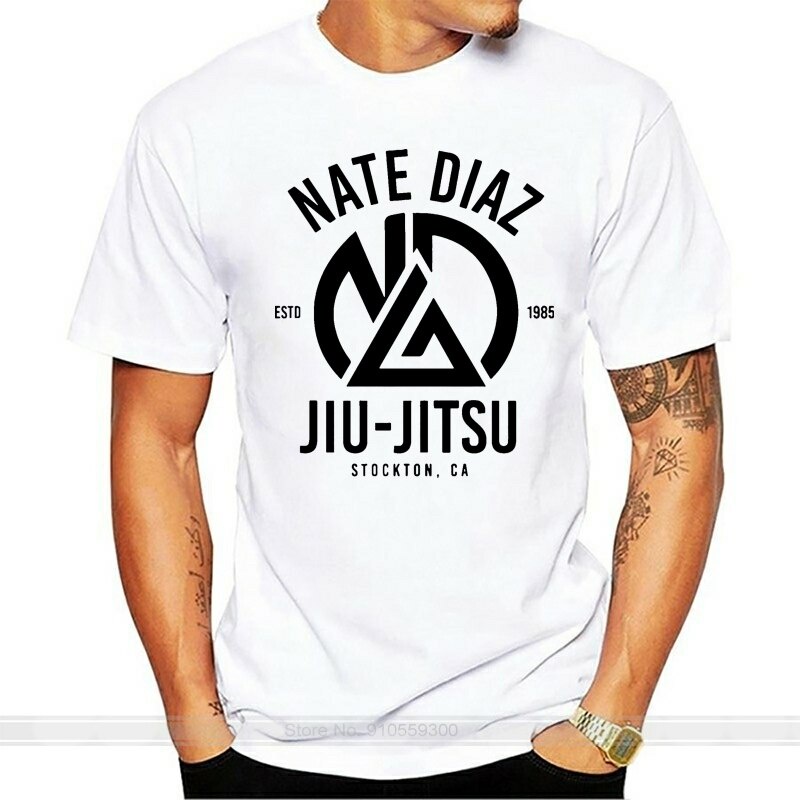 Nate Diaz เสื้อยืด Nate Diaz Jiu Jitsu MM A โลโก้เสื้อยืดสีขาวสําหรับชายแฟชั่นเสื้อยืดผู้ชายผ้าฝ้ายเ